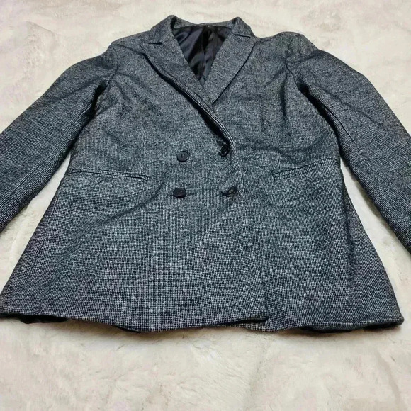 J.Mclaughlin Warrington Jacket Blazer Black Grey Wool Blend Double Breasted Sz 8 - Picture 5 of 12
